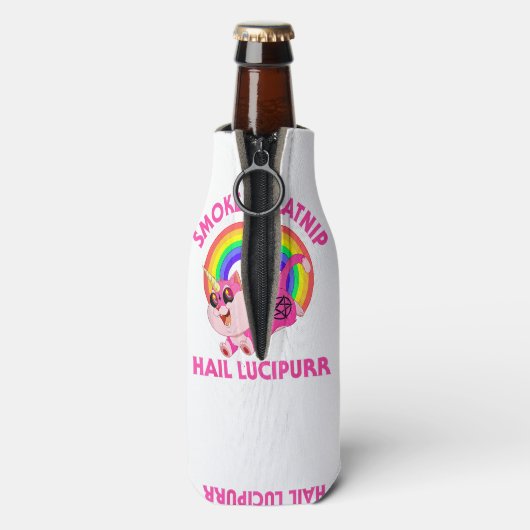 Rook Kattenkruid Hail Lucipurr, Grappige Satan Kat Flesjeskoeler (Fles Achterkant)