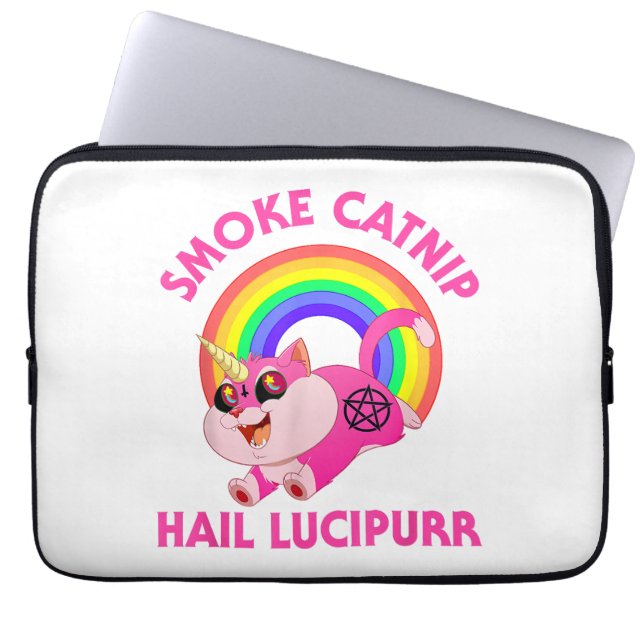 Rook Kattenkruid Hail Lucipurr, Grappige Satan Kat Laptop Sleeve (Voorkant)