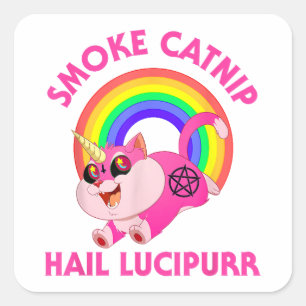 Rook Kattenkruid Hail Lucipurr, Grappige Satan Kat Vierkante Sticker