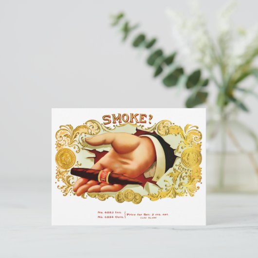 Rook?  label op de doos briefkaart (Staand voorkant)