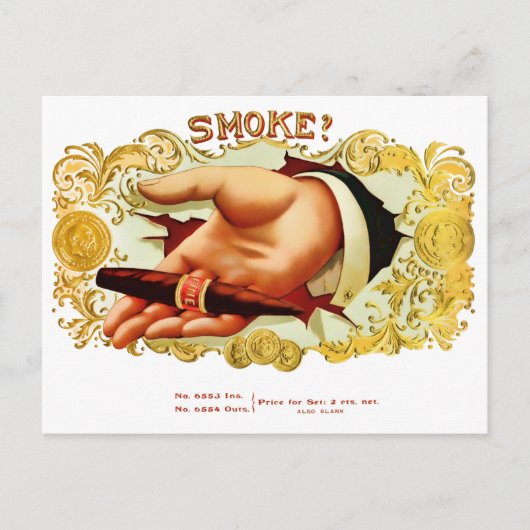 Rook?  label op de doos briefkaart (Voorkant)