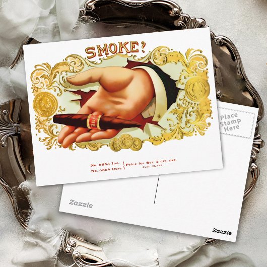 Rook?  label op de doos briefkaart