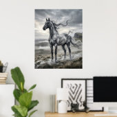 Rook Paard Windgeblazen Plateau Poster (Thuiskantoor)