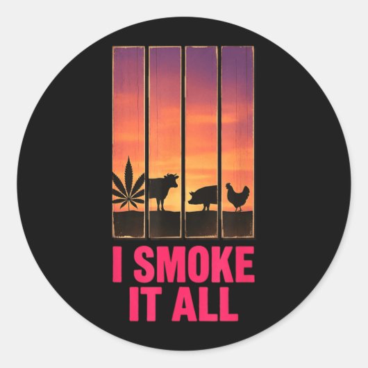 Rook Pot Roker Vleeseter Humor Bbq-ontwerp Ronde Sticker (Voorkant)
