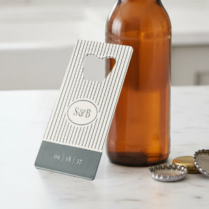Rook Spruce Klassieke Pinstripe Trouw Monogram Creditkaart Flessenopener