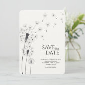 Rook Zwart Paardebloem Bruiloft Save the Date Kaar (Staand voorkant)