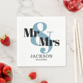 Rookblauw en zwart Mr & Mrs Wedding Servet