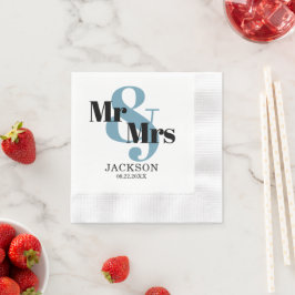 Rookblauw en zwart Mr & Mrs Wedding Servet