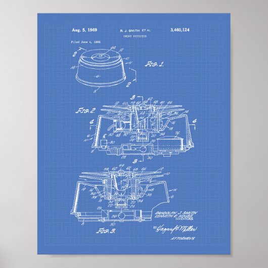 Rookdetector 1969 Patent Art - Blauwdruk Poster (Voorkant)