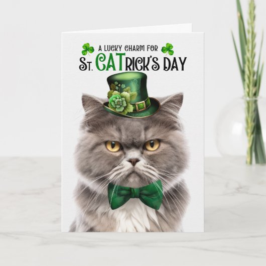 Rookgekleurde Perzische kat St CATrick's Day Feestdagen Kaart (Voorkant)
