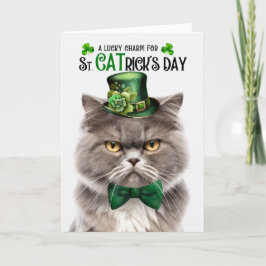 Rookgekleurde Perzische kat St CATrick's Day Feestdagen Kaart