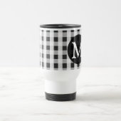 Rookgrijze Gingham Patroon Persoonlijk Monogram Reisbeker (Center)