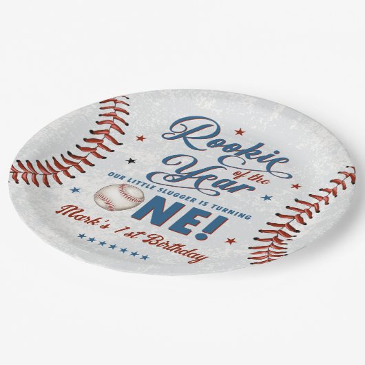  Rookie 1e Verjaardag Baseball Party Papieren Bordje (Gekanteld)