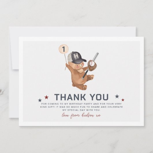 Rookie 1e Verjaardag Beer - Dank u kaart (Voorkant)