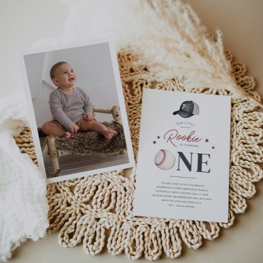 Rookie 1e verjaardag - één foto uitnodiging
