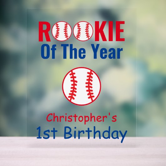 Rookie Baseball 1e verjaardag Acryl Bord (Neutraal)