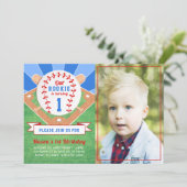 Rookie Baseball 1e verjaardag Fotouitnodiging Kaart (Staand voorkant)