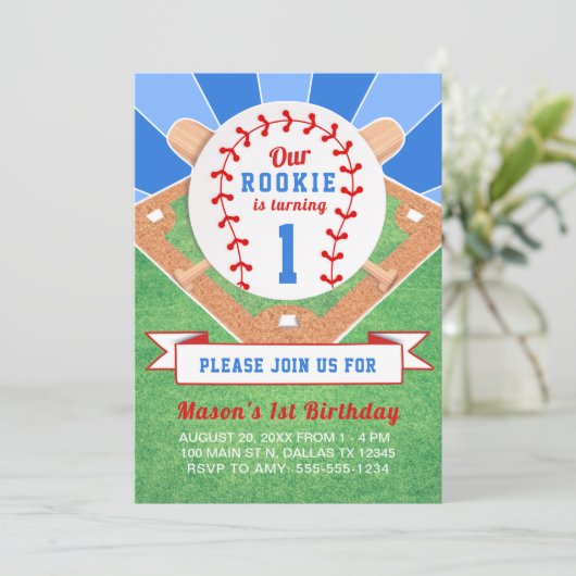 Rookie Baseball 1e verjaardag Kaart (Staand voorkant)