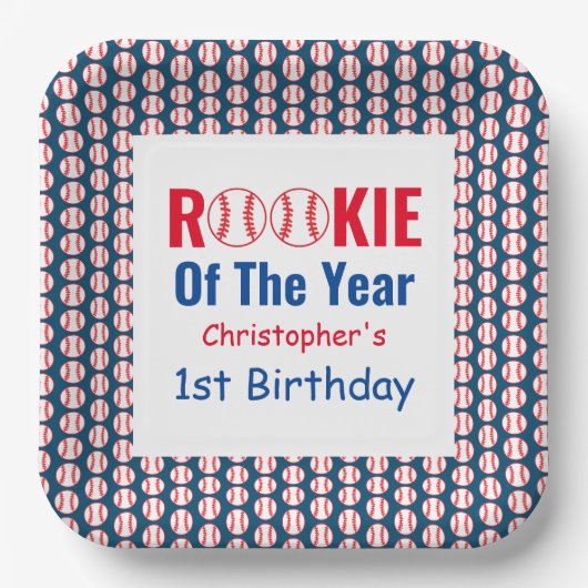 Rookie Baseball 1e verjaardag Papieren Bordje (Voorkant)