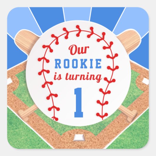 Rookie Baseball 1e Verjaardag Sticker (Voorkant)
