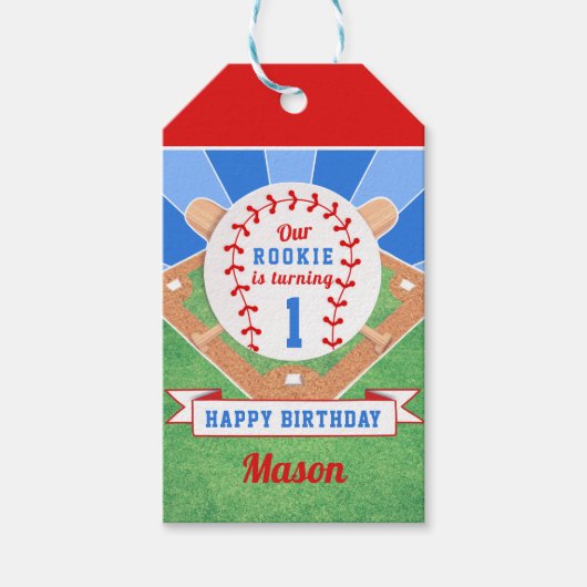 Rookie Baseball 1e Verjaardag Sticker Cadeaulabel (Voorkant)