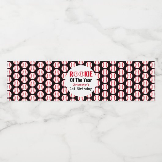 Rookie Baseball 1e verjaardag Waterfles Etiket (Enkel label)
