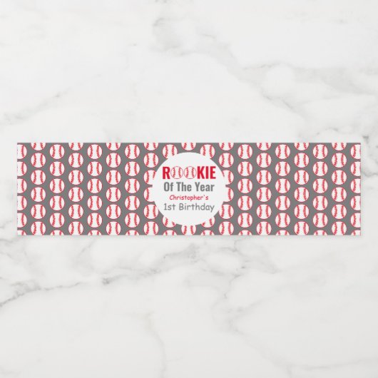 Rookie Baseball 1e verjaardag Waterfles Etiket (Enkel label)