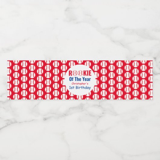 Rookie Baseball 1e verjaardag Waterfles Etiket (Enkel label)