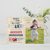 Rookie Baseball 1st Birthday Batter Up Foto Kaart (Staand voorkant)