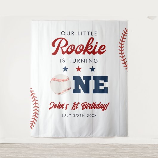Rookie Baseball 1st Birthday Photo Backdrop Wandkleed (Voorkant)