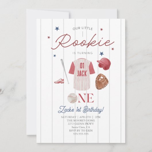 Rookie Baseball Custom naam Jongens 1e verjaardag Kaart (Voorkant)