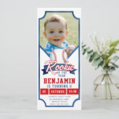 Rookie Baseball Foto Blue Boy 1st Verjaardag Kaart (Staand voorkant)