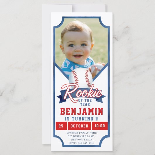 Rookie Baseball Foto Blue Boy 1st Verjaardag Uitno (Voorkant)