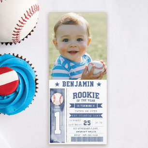 Rookie Baseball Foto Blue Boy Verjaardag Uitnodigi
