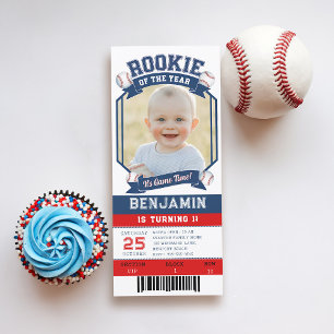 Rookie Baseball Ticket Red Blue Boy 1e verjaardag Kaart