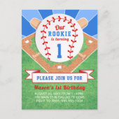Rookie Baseball Uitnodiging eerste verjaardag (Voorkant)
