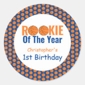 Rookie Basketball 1e verjaardag Ronde Sticker (Voorkant)