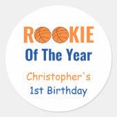 Rookie Basketball 1e verjaardag Ronde Sticker (Voorkant)