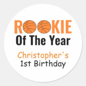 Rookie Basketball 1e verjaardag Ronde Sticker (Voorkant)