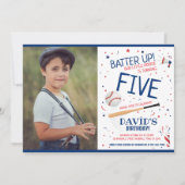 Rookie Batter Up Blue Baseball Foto Verjaardag Kaart (Voorkant)