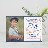 Rookie Batter Up Blue Baseball Foto Verjaardag Kaart (Staand voorkant)