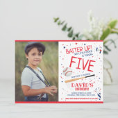 Rookie Batter Up Red Baseball Foto Verjaardag Kaart (Staand voorkant)