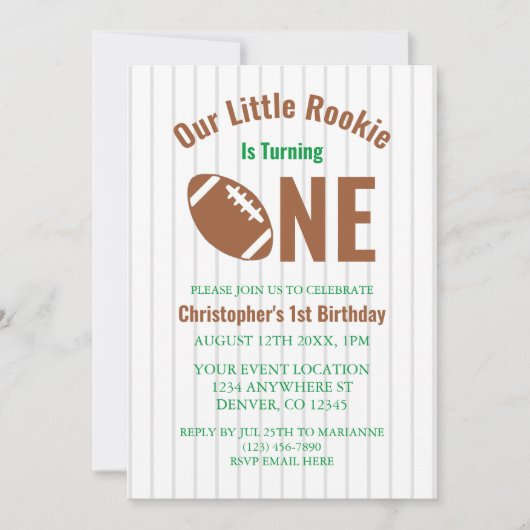 Rookie Football 1e verjaardag Kaart (Voorkant)
