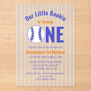 Rookie-honkbal 1e verjaardag acryl uitnodigingen