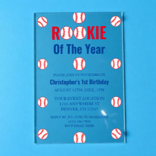 Rookie-honkbal 1e verjaardag acryl uitnodigingen