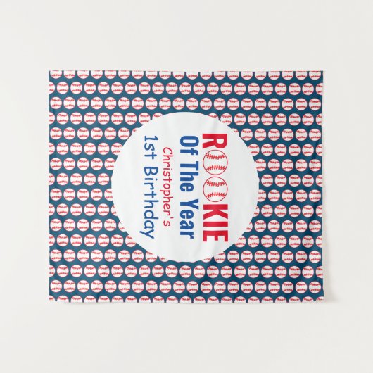 Rookie-honkbal 1e verjaardag wandkleed (Voorkant (horizontaal))