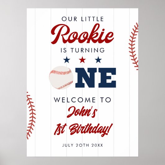 Rookie-honkbal 1e verjaardag welkomstbord poster (Voorkant)