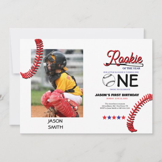 Rookie honkbal kinderen eerste verjaardagskaart feestdagenkaart (Voorkant)