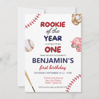 Rookie honkbal rood blauw 1e verjaardag kaart