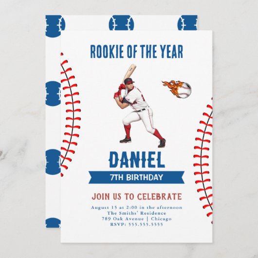 Rookie honkbal verjaardagsfeestje kaart (Voorkant / Achterkant)